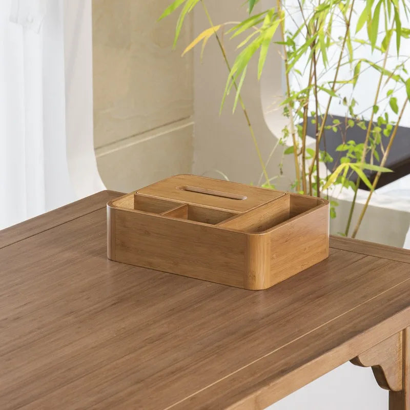 handamade Bamboo Desktop Tissue Box Waterproof Moisture-Proof Sturdy Durable Tissue Holder Organizer for Home Or Office