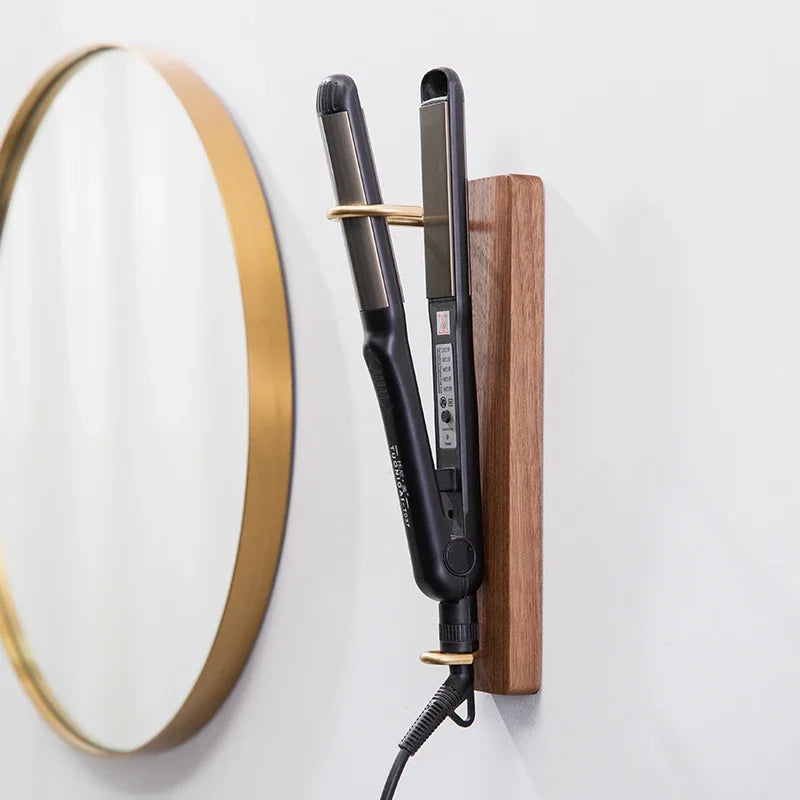HANDMADE Bathroom Curling Iron Stand Universal No-perforated Wood Wall Hanging For Dyson Styling Rack Hairdresser Storage Accessories