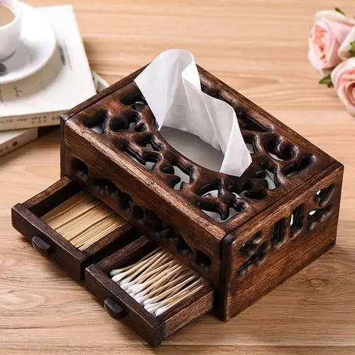 HANDMADE Solid Wood Multifunctional Tissue Box - Retro Living Room, Coffee Table & Desktop Tray for Napkin Storage and Home Decor