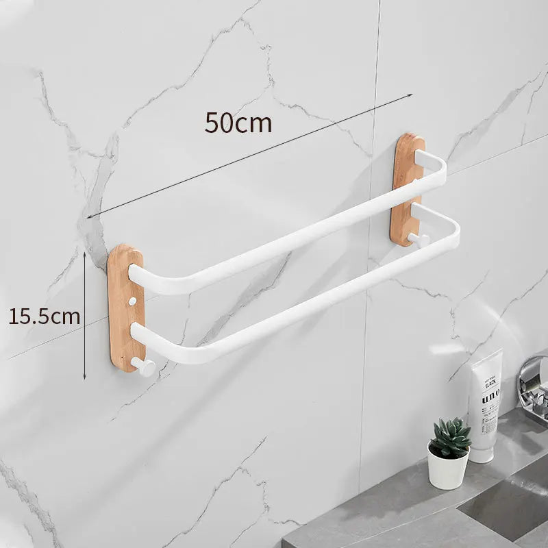 HANDMADE 40cm-60cm Wood Bathroom Towel Rack Black/White Aluminum Towel Holder Wall Hanging Multi Pole Triple Towel Bar With Hook