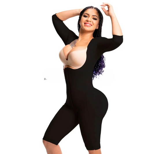 7655 Seamless Full Body Shaper with Sleeves & Bra – Elastic, Push-Up, Adjustable Shapewear Bodysuit with Hook & Eye Closure