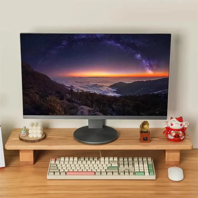 HANDMADE Black Walnut Color Computer Monitor Elevated Shelf Office Desktop Rack Rubber Wood Base Protects Cervical Vertebra