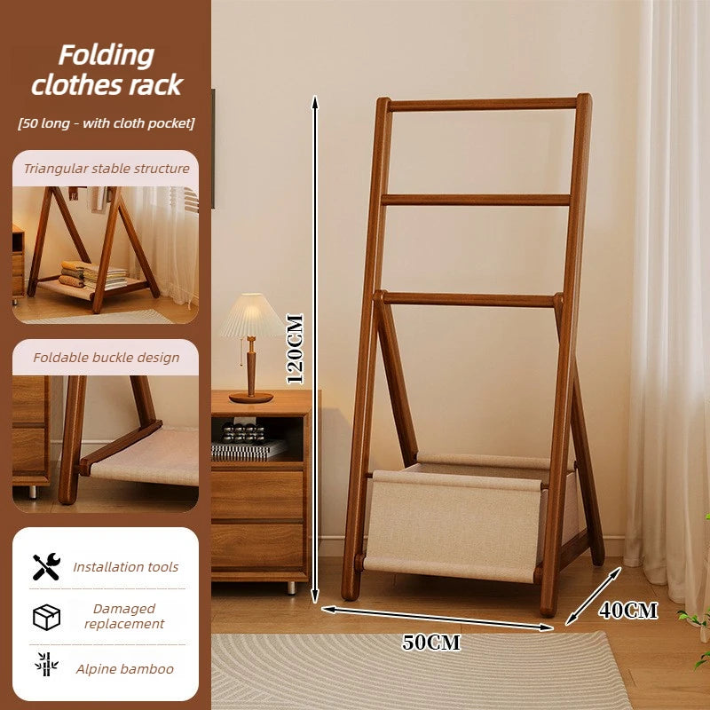 HANDMADE Bedroom Coat Racks Bamboo Storage Clothing Rack Simple Entrance Hall Wooden Storage Coat Shelf Foldable Clothes Drying Shelf