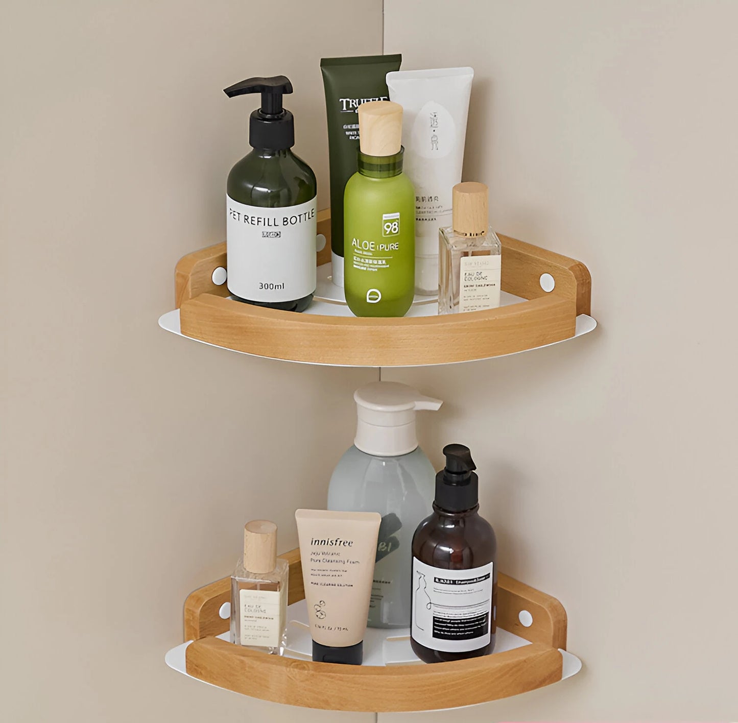 HANDMADE Bathroom storage rack wall mounted, bathroom toilet bathroom storage solid wood non perforated triangular frame wall corner rack