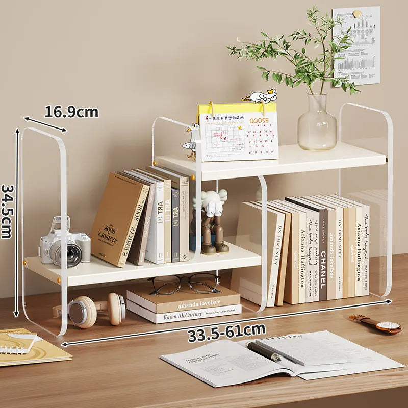 HANDMADE Simple Wood-Based Panel Shelf Sturdy Desktop Bookshelf Expandable Stationery Organizer Heavy-Duty Storage Rack for Office Desk