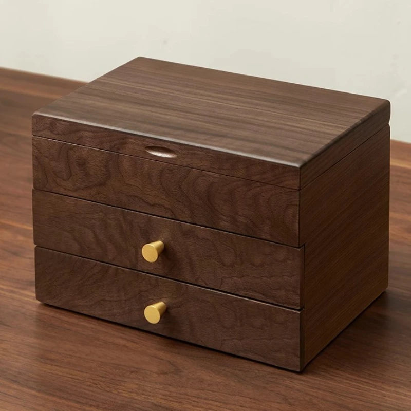 HANDMADE Black Walnut Jewelry Box Large Luxury Ring Storage Boxes Necklaces Earring Bracelet Display Case Jewellery Packaging Organizer