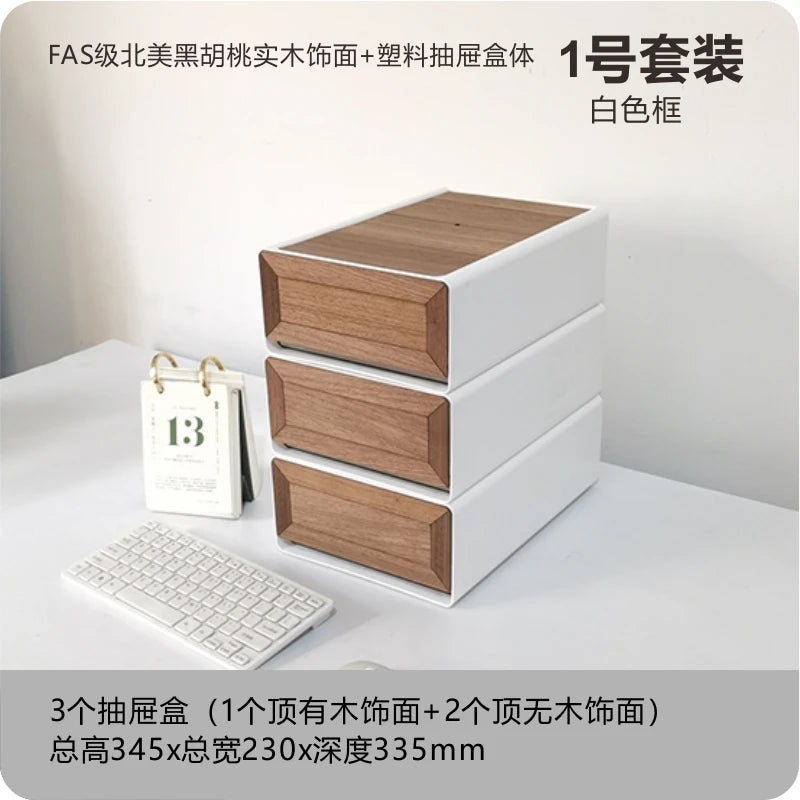 handmade Black Walnut Solid Wood Veneer Storage Box Multi-functional Household Underwear Storage Drawer Can Be Stacked Office Organizer