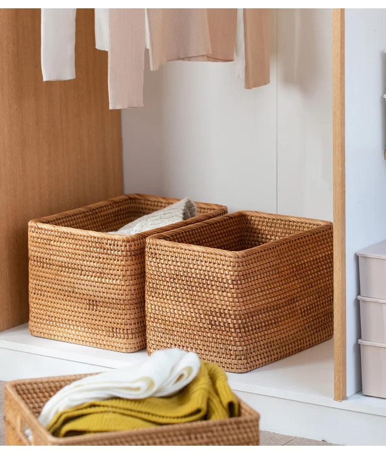 hadnmade Bamboo Woven Basket Box Minimalist Home Rattan Storage Basket Rectangular Woven Sundries Sorting Clothing Storage Box