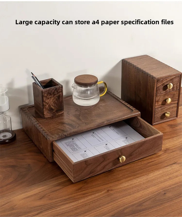 handmade A4 Paper File Storage Box Black Walnut Wood Storage Drawer Desktop Organizer with Brass Handle Flexible Combination Home Storage