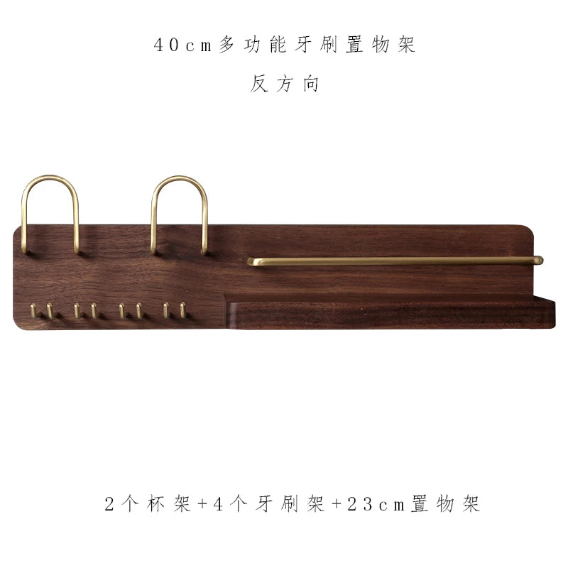 HANDMADE BATHROOM STORAGE WALL Black Walnut Electric Toothbrush Holder Multi Functional Wall-Mounted Gargle Cup and Paper Towel Storage Rack for Bathroom