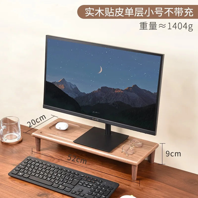 HANDMADE OAK WOOD SCREEN HOLDER WITH CHARGERS Desktop Monitor Riser Office Computer Stand with USB Extension Solid Wood Drawer Organizer Space-Saving Storage Frame for Desk