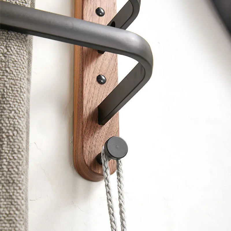 HANDMADE 40cm-60cm Wood Bathroom Towel Rack Black/White Aluminum Towel Holder Wall Hanging Multi Pole Triple Towel Bar With Hook