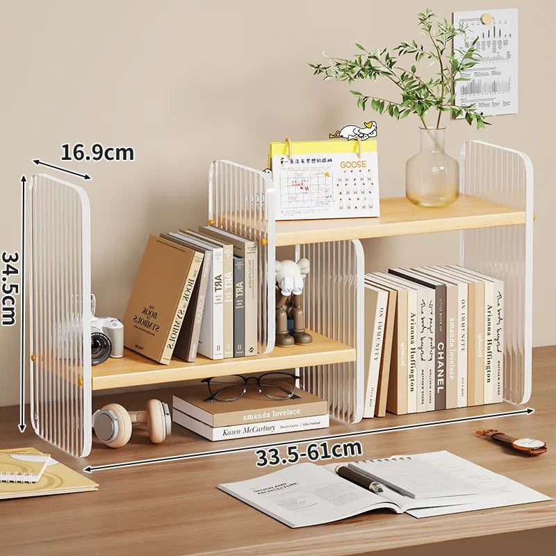 HANDMADE Simple Wood-Based Panel Shelf Sturdy Desktop Bookshelf Expandable Stationery Organizer Heavy-Duty Storage Rack for Office Desk