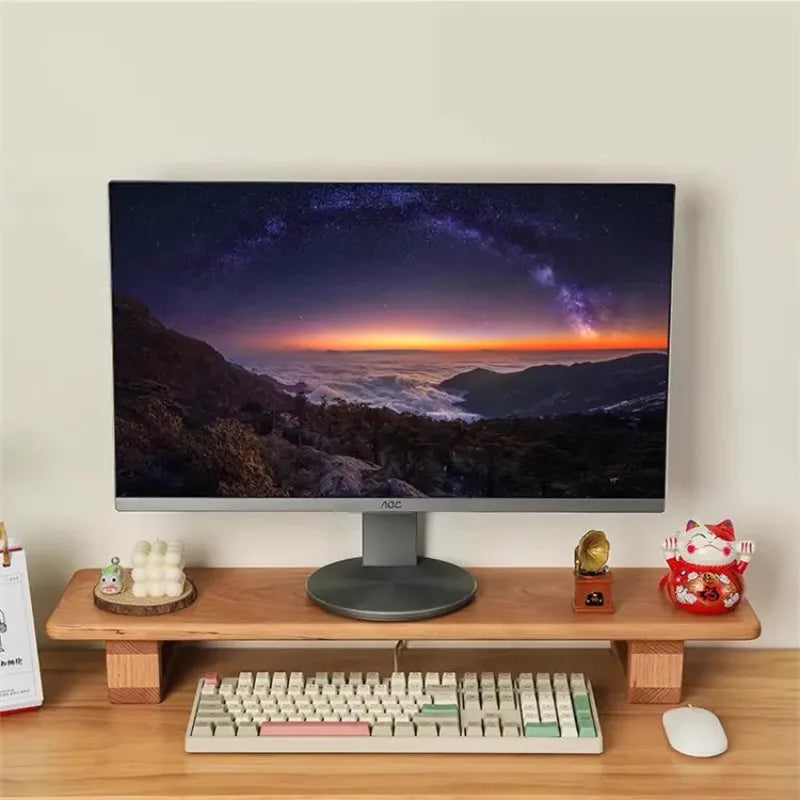 HANDMADE Black Walnut Color Computer Monitor Elevated Shelf Office Desktop Rack Rubber Wood Base Protects Cervical Vertebra