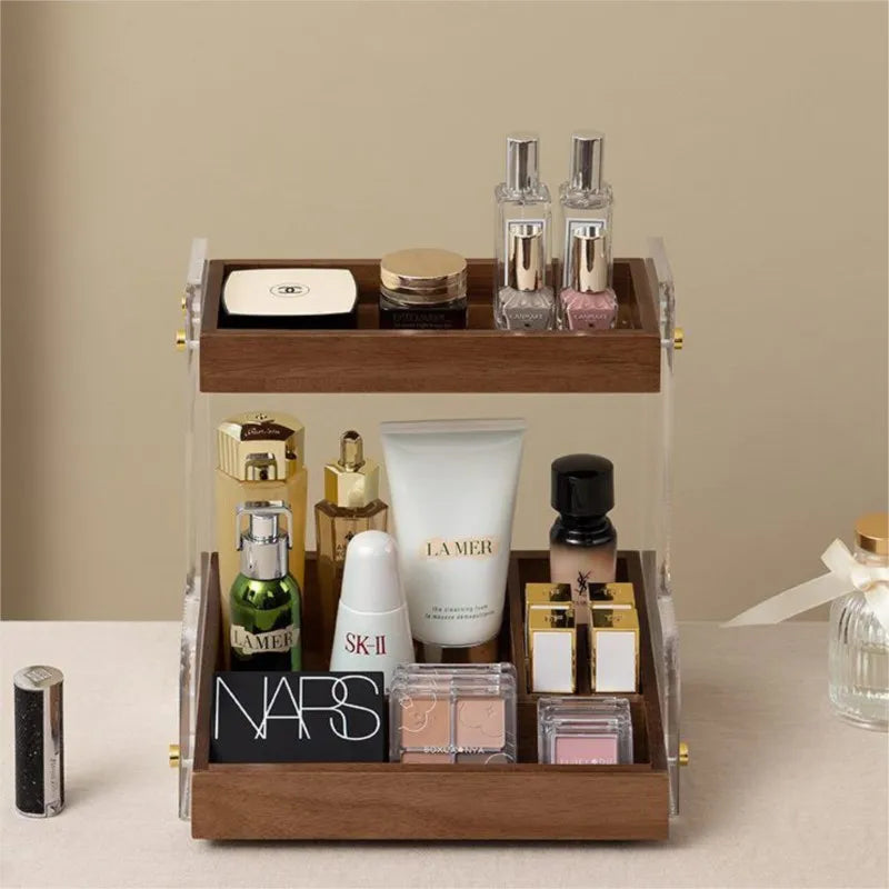 HANDMADE WALNUT ACRYLIC Toilet Washbasin Skincare Storage Shelf Dressing Table Makeup Tabletop Storage Solid Wood Acrylic Countertop Storage Box ZF328