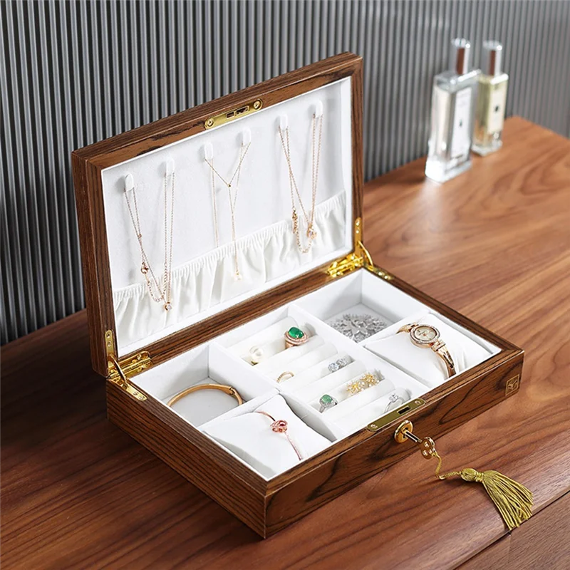 WALNUT HANDMADE JEWELRY BOX ORGANIZER  Wooden Flip Jewelry Organizer Box Jewelry Storage Gift Display Case Watch Earrings Ring Holder Jewellery Storage A