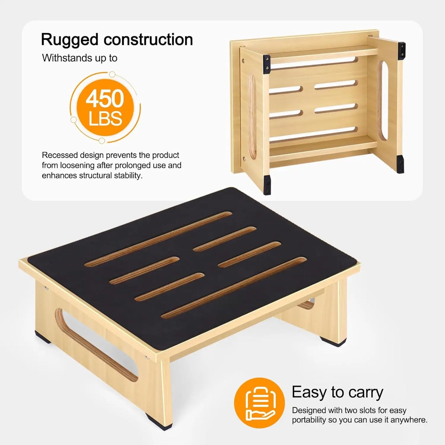 HANDMADE MADE WOODEN TOILETT STEP Non-Slip Wooden Step Stool, 5.5" Height, 450 LBS Capacity for Bedroom Kitchen Bathroom Safety