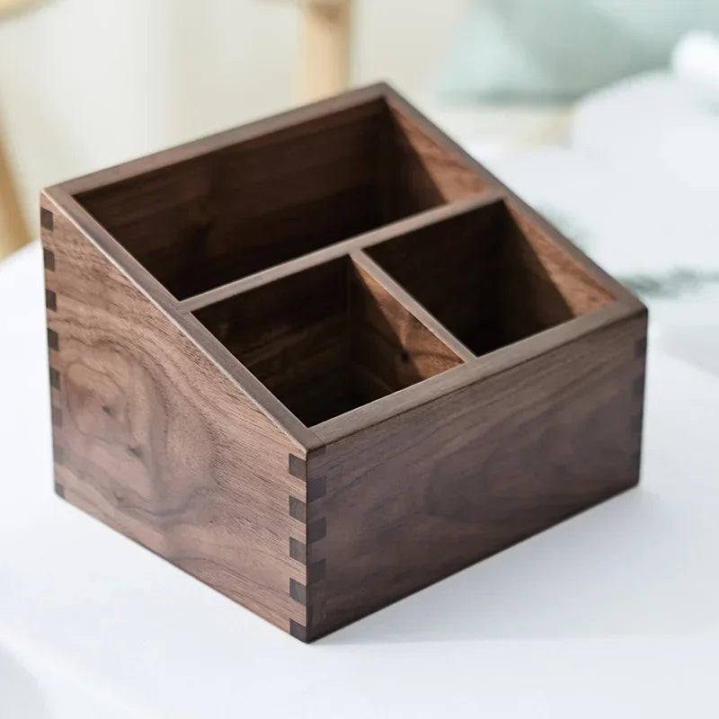 HANDMADE Black Walnut Wood tissues box Multifunctional paper extraction box Grid division Organizer box desktop Storage Sundries strong