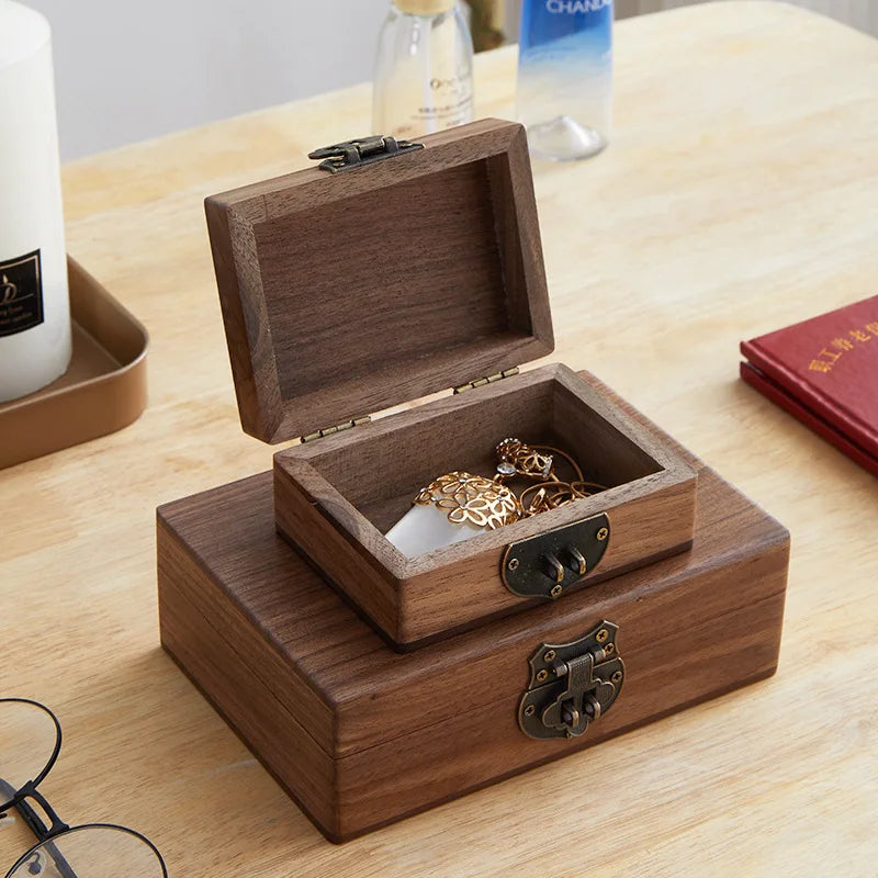 BALCK WALNUT HADNMADE Solid Wood Jewelry Box Luxury Retro Storage Boxes Earring Necklace Ring Display Case Jewellery Accessories Organizer Supplies
