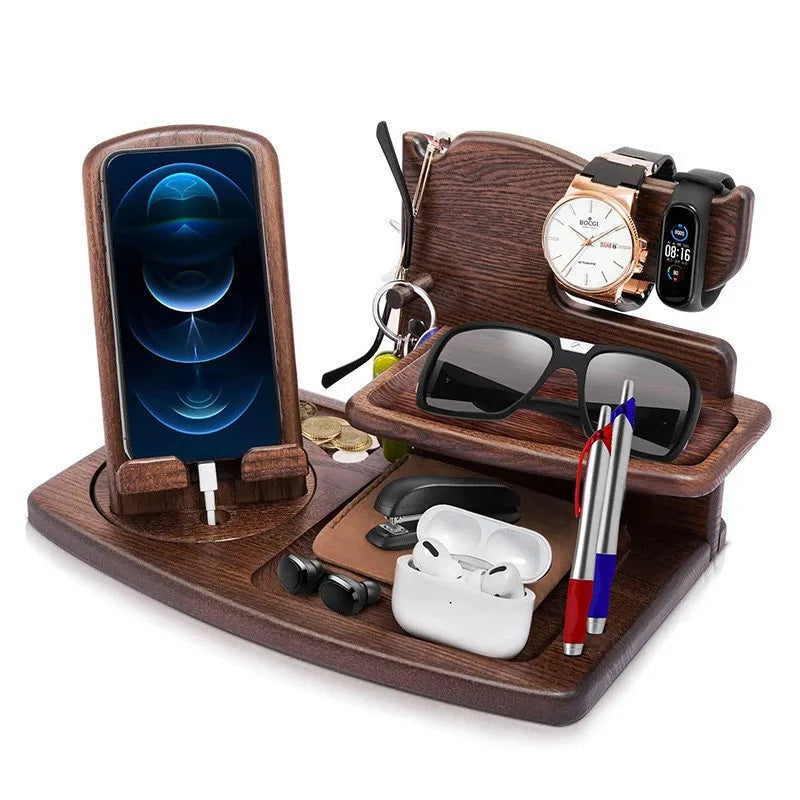 HANDMADE Wooden Standing Type Multi-Tier Tableware Holder Desktop Storage Rack with Charging Function