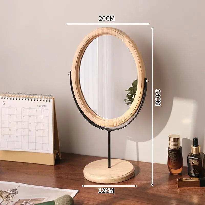 HANDMADE Espejo Decorativo Retro Chinese Style Wooden Vanity Mirror Rotatable Desktop Vanity Mirror Simple Dormitory Desktop Ornament