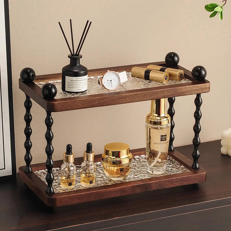 Premium Solid Wood 2-Tier Home Storage Shelf – Modern Double-Layer Display Rack & Countertop Organizer