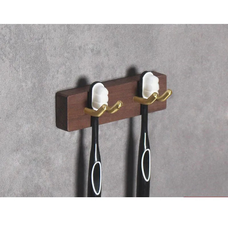 HANDMADE Black Walnut Wooden Toothbrush Hanger Toilet Storage Rack Toothbrush Cup Holder Toothpaste Storage Wall Hanger No Punching