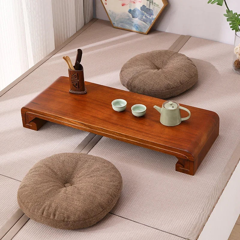 Hndmade Solid Wood Monitor Riser Office Desktop Computer Stand Screen Height Shelf with Storage Tatami Low Table Organizer for Home