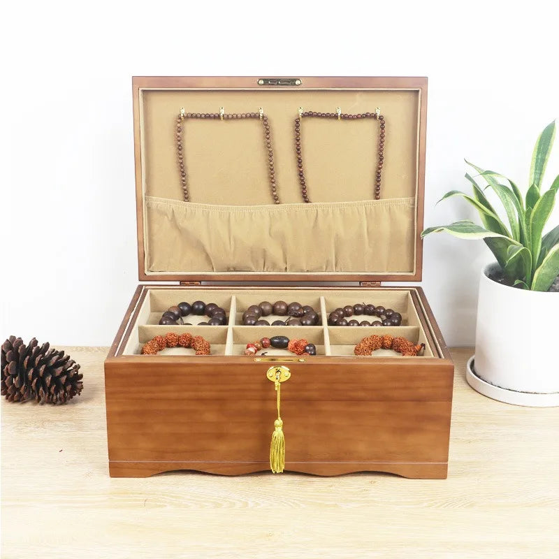 HANDMADE Solid Wood Jewelry Box Large Capacity with Lock Jewellery Case Necklace Bracelet Jewellery Boxes Multifunctional Jewelry Cases