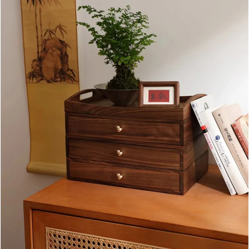 handmade North American Black Walnut Storage Drawer Multi-Layer Stationery Organizer Stackable Desktop Box for Seals Study Room Organizer