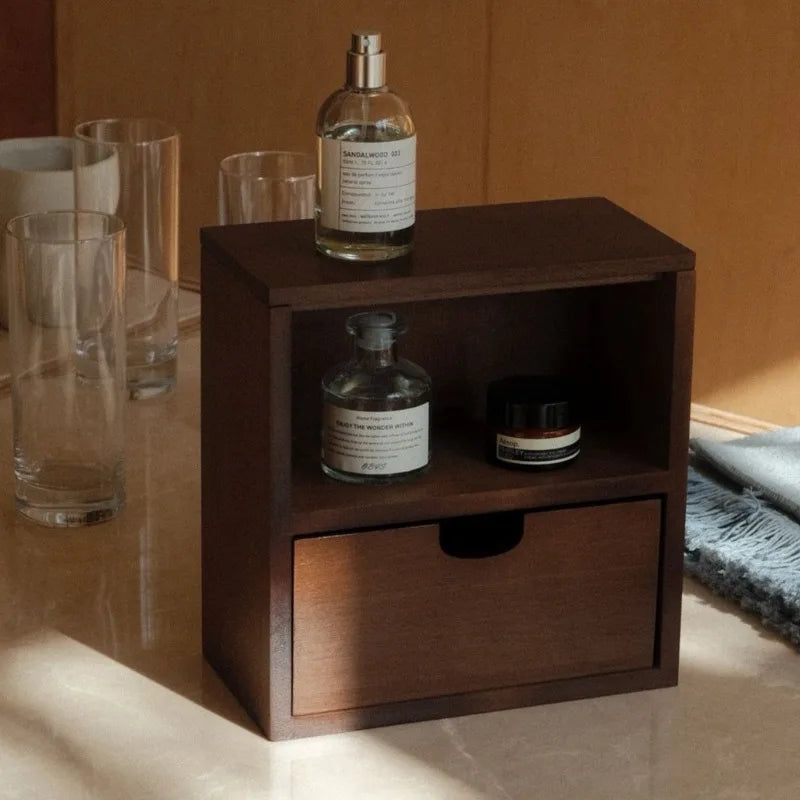 HANDMADE Wood Storage Box Makeup Organizer Boxes Luxury Bathroom Organization Case Multifunctional Accessory Organizing Cases with Drawer