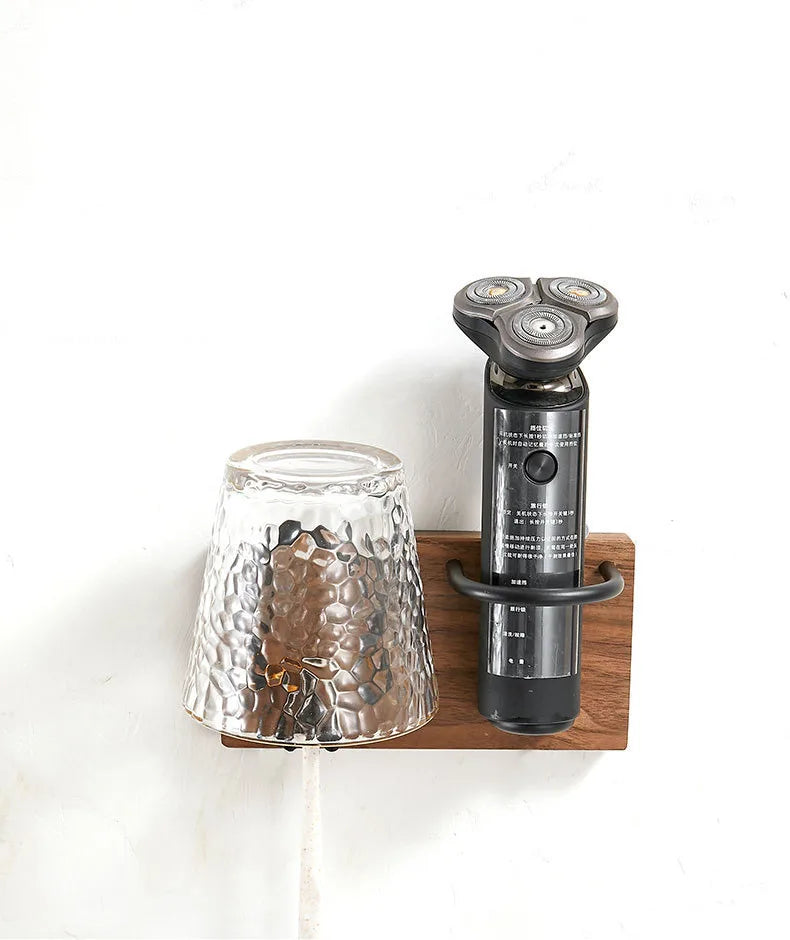 HANDMADE Solid Wood Toothbrush Holder Bathroom Shelving Cup Scraper Electric Shaver Holder Wall Hanging Multifunctional Storage Rack