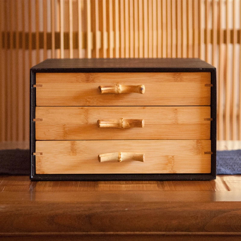 HANDMADE BMBOO WOOD Retro Bamboo Storage Box Desktop Drawer Jewelry Storage Boxes Ring Necklace Bracelet Jewelry Organizer for Small Things Package
